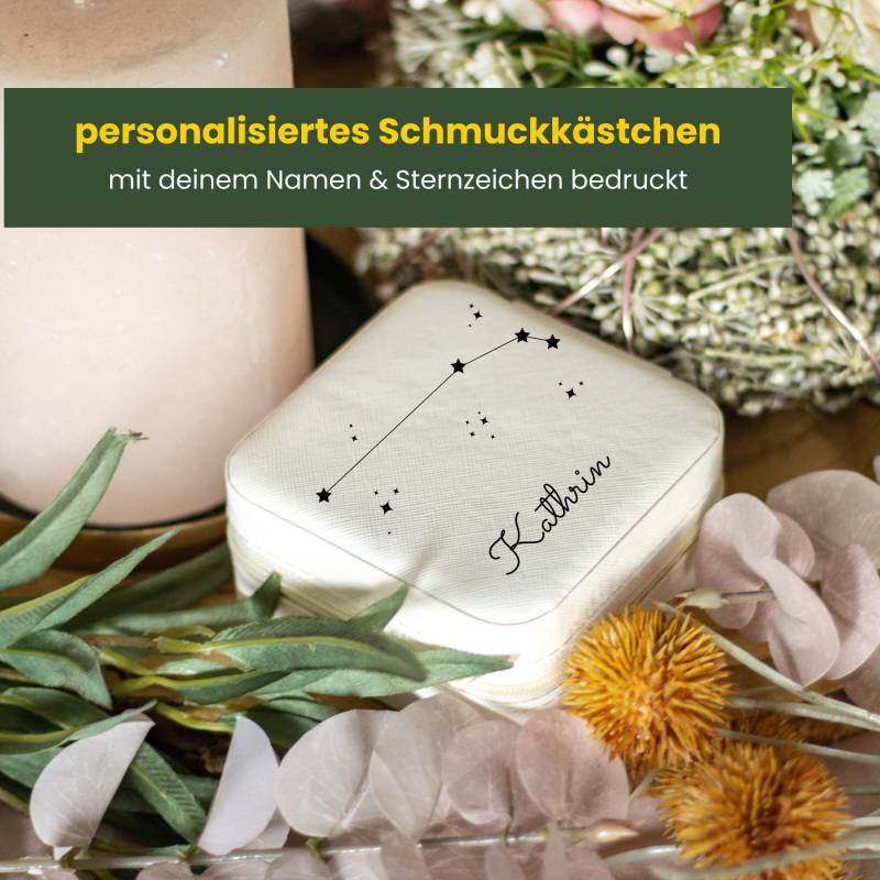 Personalisiertes Schmuckkästchen Mit Namen & Sternzeichen - Schmuckbox, Ringschale, Schmuck Aufbewahrung, Stoff, Vinyl, Weiß, Schwarz, Pink von MarcelsKreativDesign