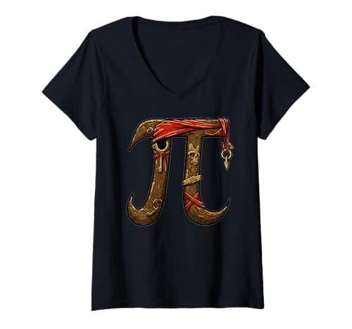 Damen Pirate Pi Day Funny Math Lover & Teacher Pi Symbol T-Shirt mit V-Ausschnitt Damen Pirate Pi Day Funny Math Lover & Teacher Pi Symbol T-Shirt mit V-Ausschnitt von March 14 Pi Day For geeky nerd math Lovers
