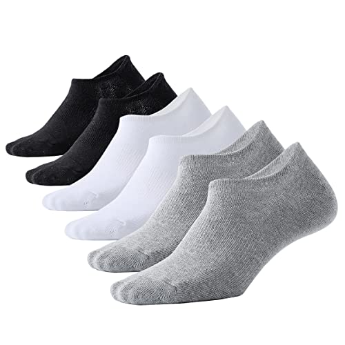 Marchare Herren No Show Socken 6 Paare Baumwoll Unsichtbare Low-Cut Sneaker Socken mit rutschfester Griff kurzen Socken, Schwarz/Weiß/Grau Größe 43-46 von Marchare