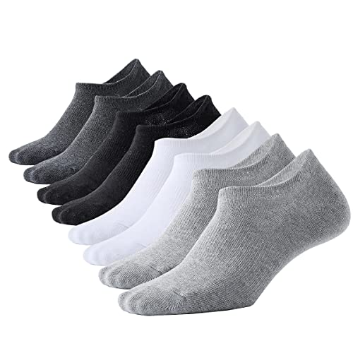 Marchare Herren No Show Socken 8 Paare Unsichtbare Low-Cut Sneaker Socken mit rutschfesten kurzen Socken Schwarz/Weiß/Hellgrau/Anthrazit Größe 43-46 von Marchare