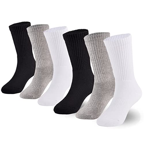 Marchare Jungen Socken Kinder gepolstert Crew Socken Mädchen dicke Baumwolle sportlich laufen Socken schwarz/weiß/grau 6 Pack 5-7 Jahre von Marchare