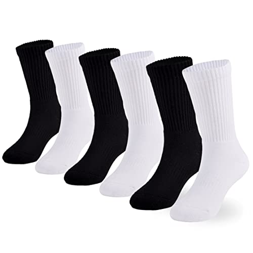 Marchare Jungen Socken Kinder gepolstert Crew Socken Mädchen dicke Baumwolle sportliche Socken schwarz/grau 6 Pack 7-10 Jahre laufen von Marchare