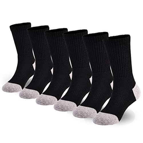 Marchare Jungen Socken Kinder gepolstert Crew Socken Mädchen dicke Baumwolle sportliche Socken schwarz und grau 6 Pack 7-10 Jahre laufen von Marchare