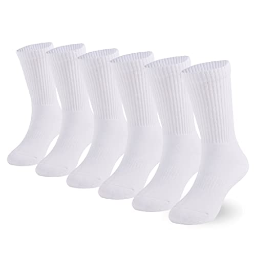 Marchare Jungensocken Kinder Gepolsterte Crew-Socken Mädchen Dicke Baumwoll-Athletik-Laufsocken Weiß 6er-Pack 10-14 Jahre. von Marchare