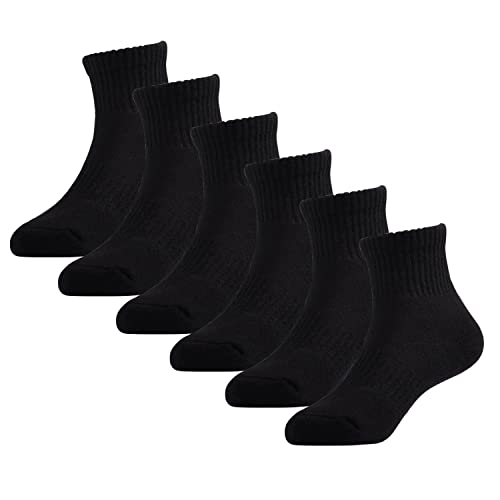 Marchare Jungensocken Kinder Gepolsterte Crew Socken Mädchen Dicke Baumwoll-Sportsocken 10-14 Jahre Schwarz 6er-Pack von Marchare