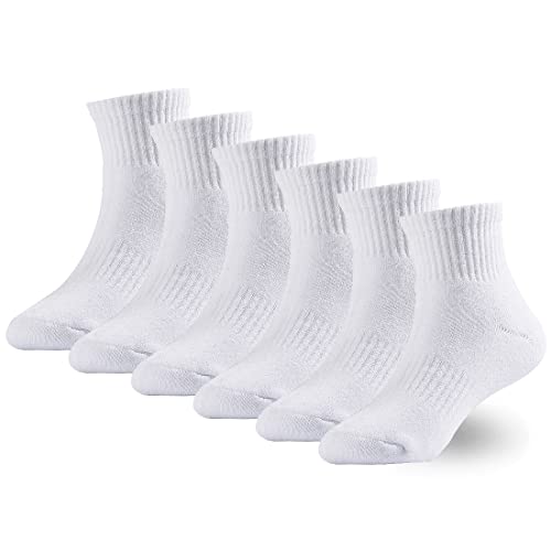 Marchare Jungensocken Kinder Gepolsterte Crew Socken Mädchen Dicke Baumwoll-Sportsocken 7-10 Jahre Weiß 6er-Pack von Marchare