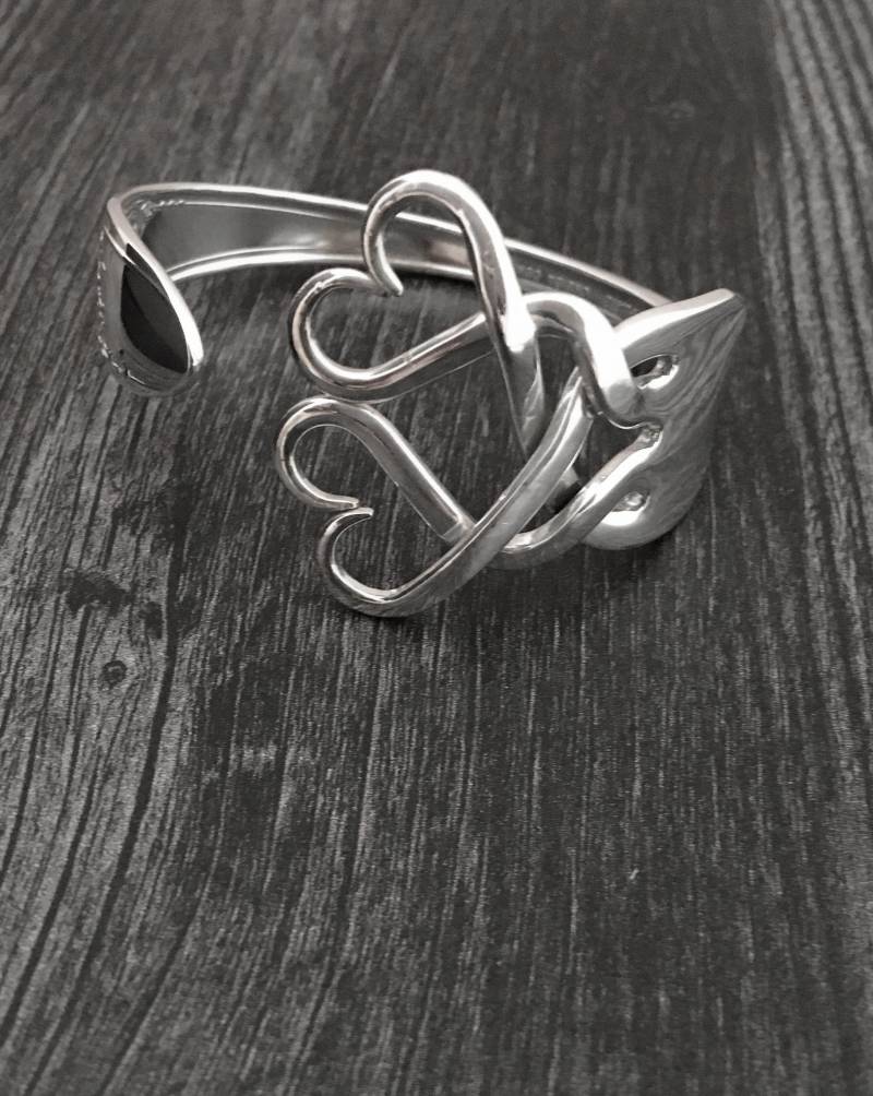 Antike Silberbesteck Schmuck Gabel Armband in Weben Herzen Design von MarchelloArt