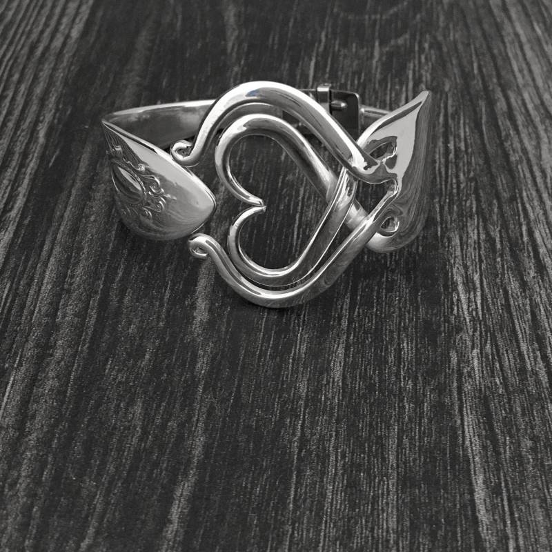 Herz Gabel Armbänder, Vintage Schmuck, Recycled Besteck Design 3, Silber Armreif, Statement Schmuck von MarchelloArt
