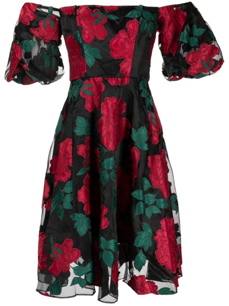 Marchesa Notte Claude Midikleid mit Blumenmuster - Schwarz von Marchesa Notte