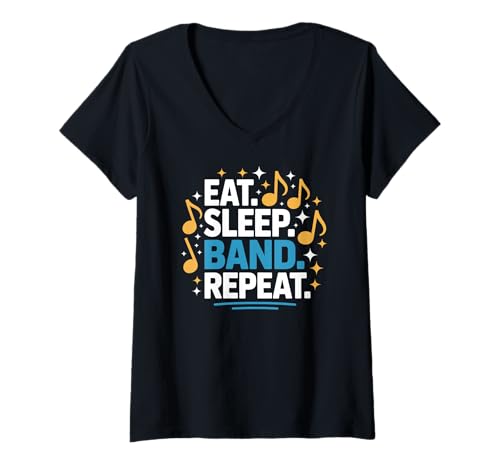 Damen Eat, Sleep, Band, Repeat Süßer Musiklehrer Regisseur T-Shirt mit V-Ausschnitt Damen Eat, Sleep, Band, Repeat Süßer Musiklehrer Regisseur T-Shirt mit V-Ausschnitt von Marching Band Director
