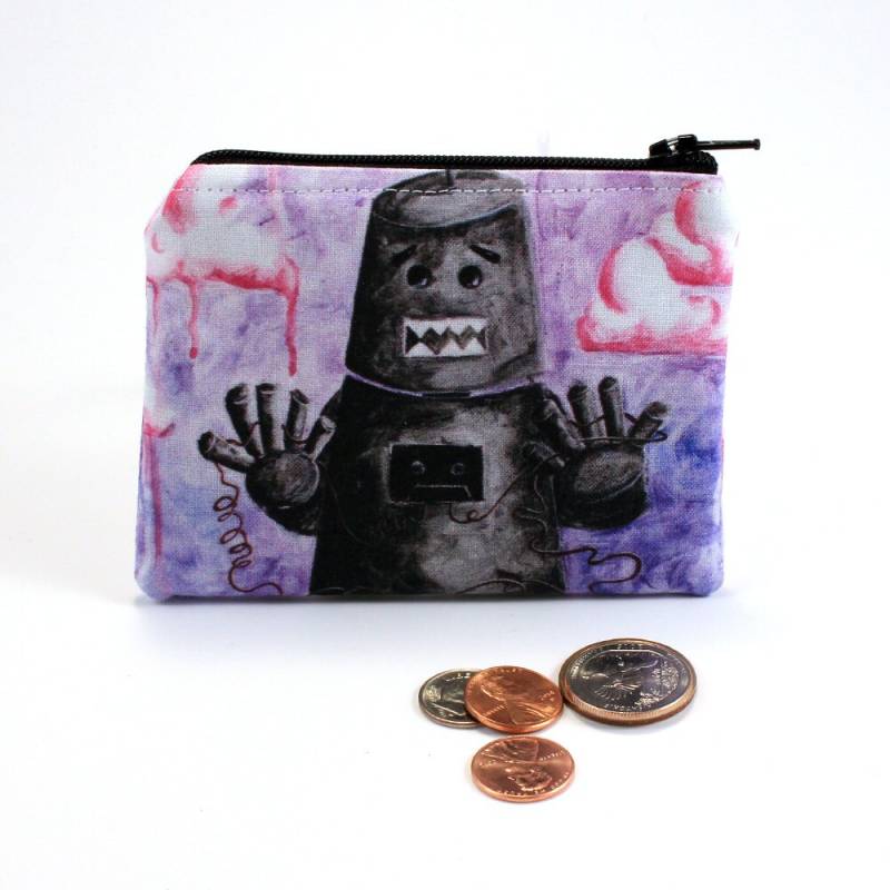 I Will Never Be The Same Again - Kleine Reißverschlusstasche Distressed Roboter Mit Kassettenband Herz Kunst Von Marcia Furman von MarciaFurman