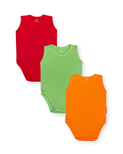 Marcinkowski Babybodysuit Babybody Achselbody Body ohne Aufdruck für Mädchen für Jungen Unisex 100% Baumwolle 3er Pack babykleidung (158, Rot Orange Grün) von Marcinkowski