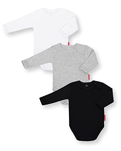 Marcinkowski Baby body Langarm ohne aufdruck aus baumwolle 3 pack (116, Weiss Melange Schwarz) von Marcinkowski