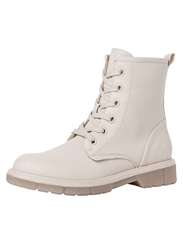 MARCO TOZZI Damen Stiefeletten zum Schnüren aus Kunstleder Flach, Beige (Cream), 41 von MARCO TOZZI