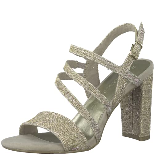 MARCO TOZZI Damen Sandalen mit Absatz mit Verstellbarem Riemen Vegan, Gold (Dune Metallic), 40 EU von MARCO TOZZI