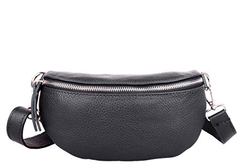 Marco VENEZIA Bauchtasche Leder Damen | Umhängetasche Damen | Crossbody Bag Damen | Gürteltasche Damen | Damen-Umhängetaschen (Schwarz) von Marco VENEZIA