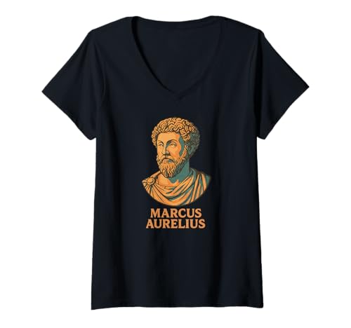 Damen Marcus Aurelius Büste T-Shirt mit V-Ausschnitt Damen Marcus Aurelius Büste T-Shirt mit V-Ausschnitt von Marcus Aurelius Stoic Design Co.