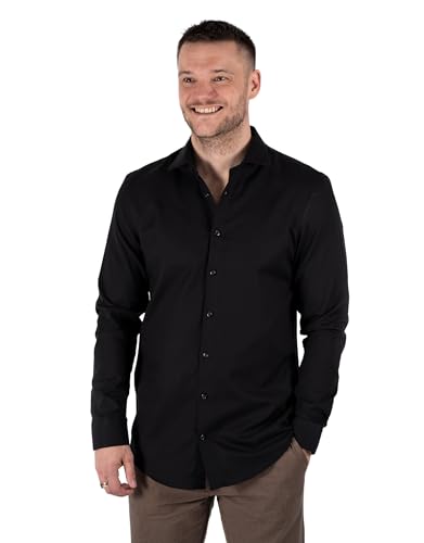 Marcus Rice Hemd Herren Langarm Schwarz L | Klassisches Modische Herren Hemden aus 100% Baumwolle mit Bequeme Passform | Stilvolle und einfache von Marcus