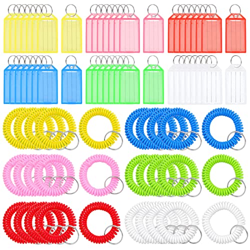 Mardatt 156Pcs 6 Colors Plastic Key Tags and Spiral Coil Wristband Bracelet with Split Rings, Key Labels Tags with Flap Label Window Key Identifiers for Key Chain Suitcase ID Luggage Tags von Mardatt