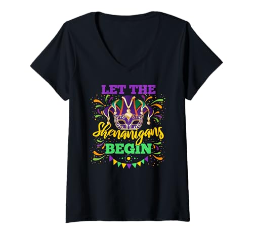 Damen Mardi Gras, Lass die Spielereien beginnen, Lustig T-Shirt mit V-Ausschnitt Damen Mardi Gras, Lass die Spielereien beginnen, Lustig T-Shirt mit V-Ausschnitt von Mardi Gras Gifts & Apparel MAGS