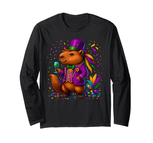 Capybara Mardi Gras Capybara Kostüm Herren Damen Karneval Langarmshirt von Mardi Gras Outfit Capybara Costume Men Women