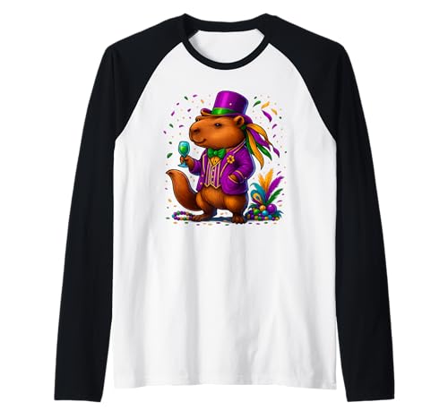 Capybara Mardi Gras Capybara Kostüm Herren Damen Karneval Raglan von Mardi Gras Outfit Capybara Costume Men Women