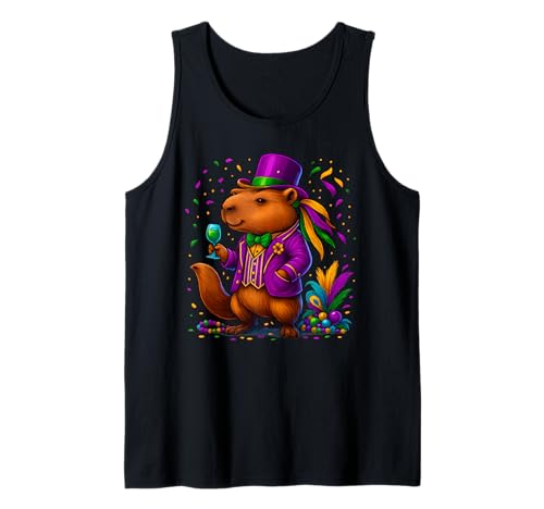 Capybara Mardi Gras Capybara Kostüm Herren Damen Karneval Tank Top von Mardi Gras Outfit Capybara Costume Men Women