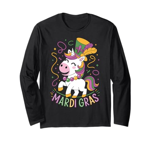 Fasching Einhorn Mädchen Jungen Langarmshirt von Mardi Gras Unicorn Girls Boys Tees