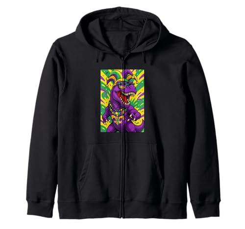 Dinosaurier Trex Fleur de Lis Mardi Gras Narrenhut Herren Damen Kapuzenjacke von MardiGrasAxis1