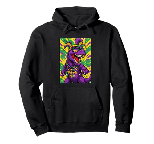 Dinosaurier Trex Fleur de Lis Mardi Gras Narrenhut Herren Damen Pullover Hoodie Dinosaurier Trex Fleur de Lis Mardi Gras Narrenhut Herren Damen Pullover Hoodie von MardiGrasAxis1