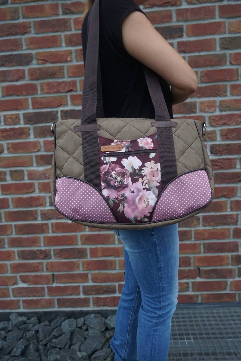 Handtasche Schnabelinabag Small Blumen Punkte Stepp Unikat Handmade von MareikeKoehlerliesel