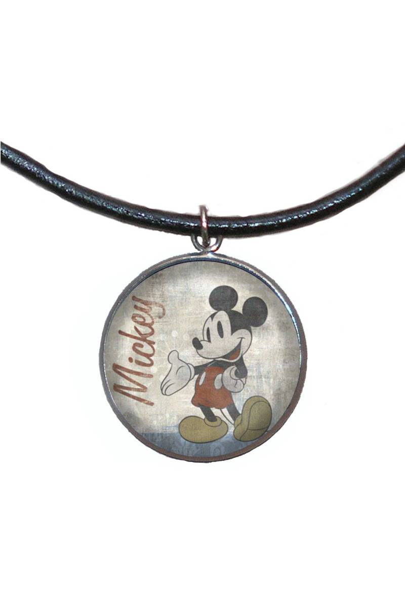 stahlanhänger, 30 Mm, Lederband, Handgefertigt, Mickey Illustration von Marengostyle