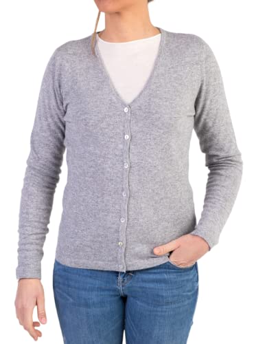 Cardigan für Damen, Kaschmir-Mischgewebe, verschraubt, Knöpfe, hergestellt in Italien, klassische Merinowolle, lange Ärmel, Herbst, Kinder, Herbst, Winter, Schwarz, Grau, Beige, grau, XL von Marenza