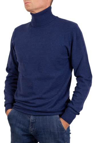 Marenza Rollkragenpullover für Herren, Kaschmir-Mischung, Langarm, hergestellt in Italien, Blau Melange, Large von Marenza