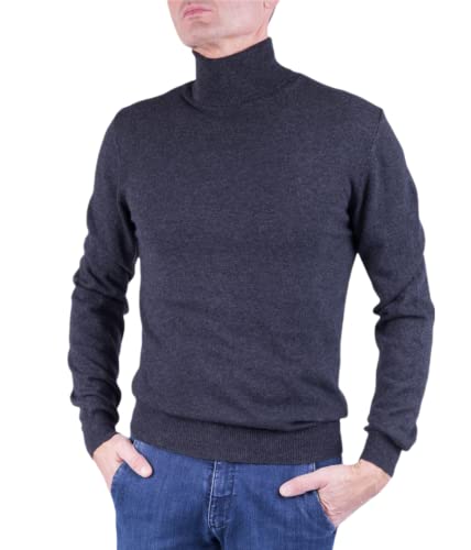 Dolcrollo, Herren-Kaschmir-Mischung, hoher Kragen, hergestellt in Italien, Langarm, Merinowolle, Pullover, Schwarz, Beige, Blau, Grau, Strick, Winterkleidung, anthrazit, Large von Marenza