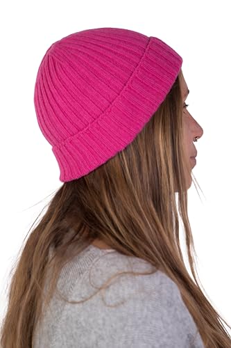 Gemischte Kaschmirmütze Herren Damen Made in Italy Hut Schal Mütze Kaschmir Winter Mütze Unisex Merinowolle Schwarz Grau Weiß Beige Warm Einheitsgröße Pashmina, fuchsia, One size von Marenza