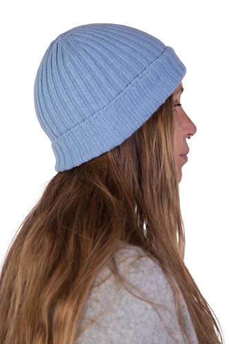 Gemischte Kaschmirmütze Herren Damen Made in Italy Hut Schal Mütze Kaschmir Winter Mütze Unisex Merinowolle Schwarz Grau Weiß Beige Warm Einheitsgröße Pashmina, hellblau, One size von Marenza