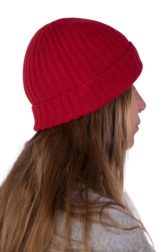 Gemischte Kaschmirmütze Herren Damen Made in Italy Hut Schal Mütze Kaschmir Winter Mütze Unisex Merinowolle Schwarz Grau Weiß Beige Warm Einheitsgröße Pashmina, rot, One size von Marenza