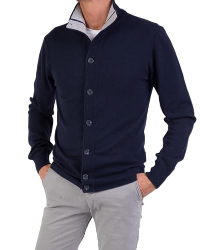 Herrenjacke Kaschmir-Mischung Strickjacke Knöpfe Made in Italy Pullover Seide Pullover Langarm Merinowolle Kaschmir Pullover Beige Blau Grau Pullover Geschenk Winterbekleidung, blau, Medium von Marenza