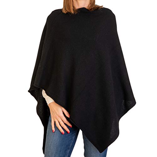 Kaschmirmischung Poncho Frau Made in Italy Merinowolle Kaschmir Schwarz Beige Weiß Blau Grau Strick Umhang Schal One Size Geschenk Winterkleidung Pashmina, Schwarz Einheitsgröße von Marenza