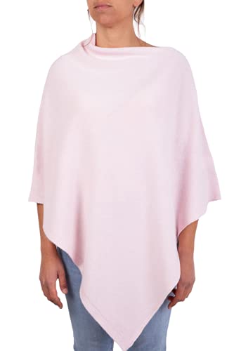 Kaschmirmischung Poncho Frau Made in Italy Merinowolle Kaschmir Schwarz Beige Weiß Blau Grau Strick Umhang Schal One Size Geschenk Winterkleidung Pashmina, Rosa, Einheitsgröße von Marenza