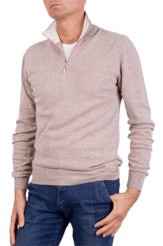 Marenza Herren-Rollkragenpullover aus Kaschmir-Seide, hergestellt in Italien, beige, Large von Marenza