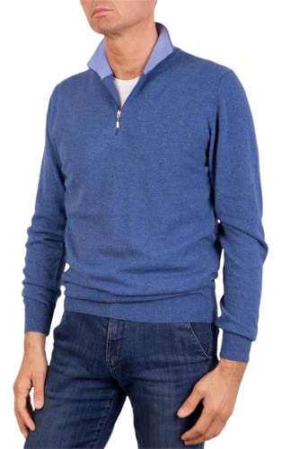 Marenza Herren-Rollkragenpullover aus Kaschmir-Seide, hergestellt in Italien, denim, Large von Marenza