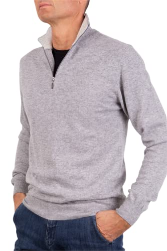 Loop Zip Herren Mischung Cashmere Seide Made in Italy Half Zip Pullover Lange Ärmel Merino Wolle Kaschmir Pullover Beige Blau Grau Geschenk Winter Kleidung, grau, XX-Large von Marenza