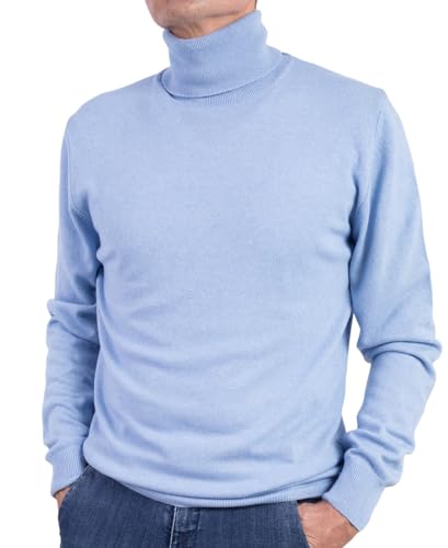 Marenza Rollkragenpullover für Herren, Kaschmir-Mischung, Langarm, hergestellt in Italien, hellblau, XL von Marenza