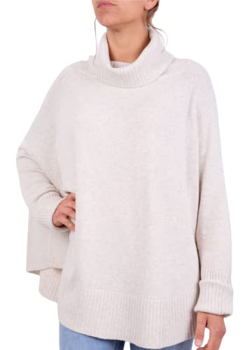 Poncho Cashmere Kimono Ring Damen hergestellt in Italien Doppelgarn lange Ärmel Merinowolle Kaschmir Umhang Einheitsgröße Geschenk für den Winter Schulterbekleidung Helles Beige Einheitsgröße von Marenza