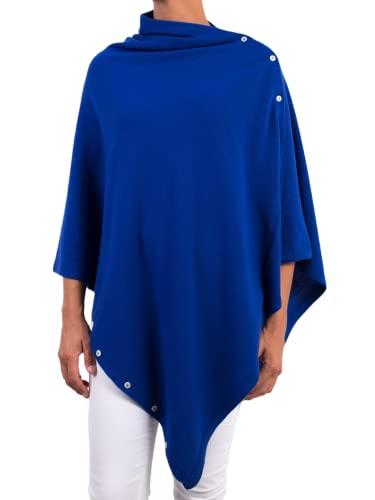 Poncho Knopfleiste Kaschmir für Damen, Made In Italy, Merinowolle, Kaschmir, Schwarz, Beige, Weiß, Grau, Strick, Umhang, Einheitsgröße, Mehrzweck, Winterbekleidung, Königsblau, Einheitsgröße von Marenza