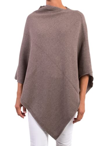 Poncho Mischung Kaschmir für Damen, Made in Italy, Merinowolle, Schwarz, Beige, Weiß, Blau, Grau, Strick, Umhang, Einheitsgröße, Geschenk, Winterkleidung, Pashmina, Schokobraun, Einheitsgröße von Marenza