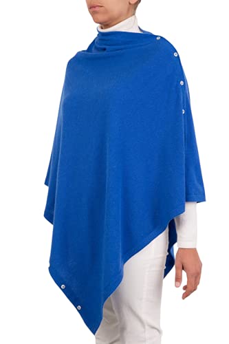 Poncho mit Kaschmir-Mischgewebe, für Damen, hergestellt in Italien, Merinowolle, Kaschmir, Schwarz, Beige, Weiß, Blau, Grau, Strick, Einheitsgröße, Blau Einheitsgröße von Marenza