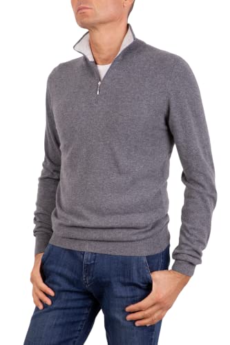 Reißverschluss für Herren, gemischt, Kaschmir, Seide, hergestellt in Italien, Pullover, halber, Lange Ärmel, Merinowolle, Pullover, Beige, Blau, Grau, Geschenk, Winterkleidung, Eisengrau, Large von Marenza